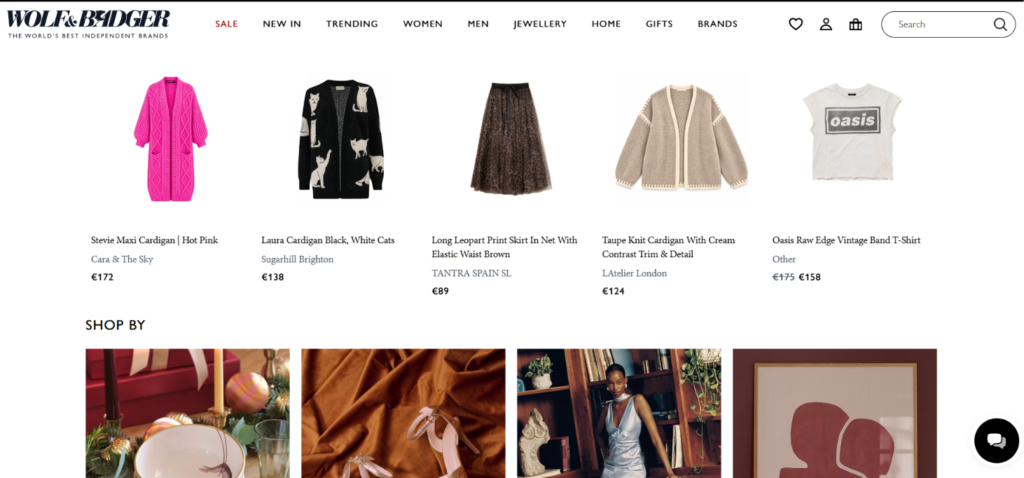 Wolf & Badger official website showcasing independent brands, unique products, and shopping offers, including a Wolf and Badger discount code.